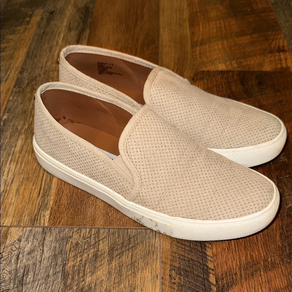 Steve Madden Beige Perforated Slip-On Loafers